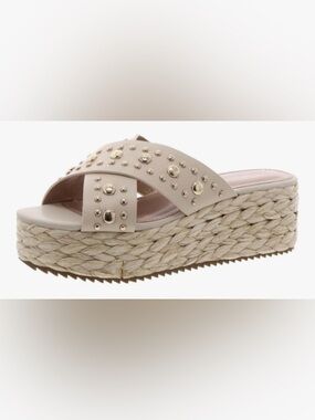 BCBG Generation Ivory Studded Woven Platform Sandals Size 7.5